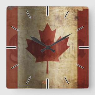 Horloge Carrée Drapeau du Canada / Grunge...