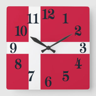 Horloge Carrée Drapeau du Danemark ou du tissu danois