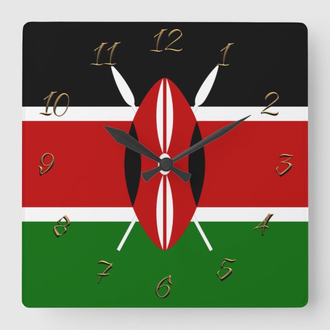 Horloge Carrée Drapeau du Kenya   (Recto)
