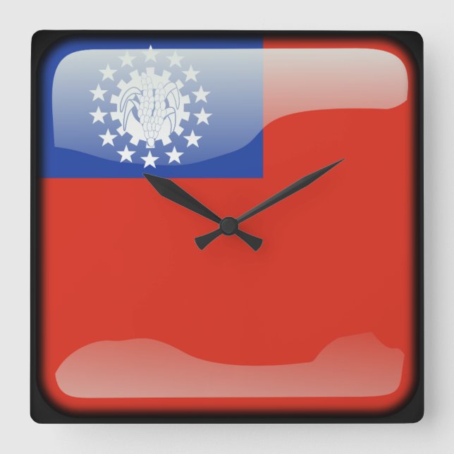 Horloge Carrée Drapeau du Myanmar (Recto)