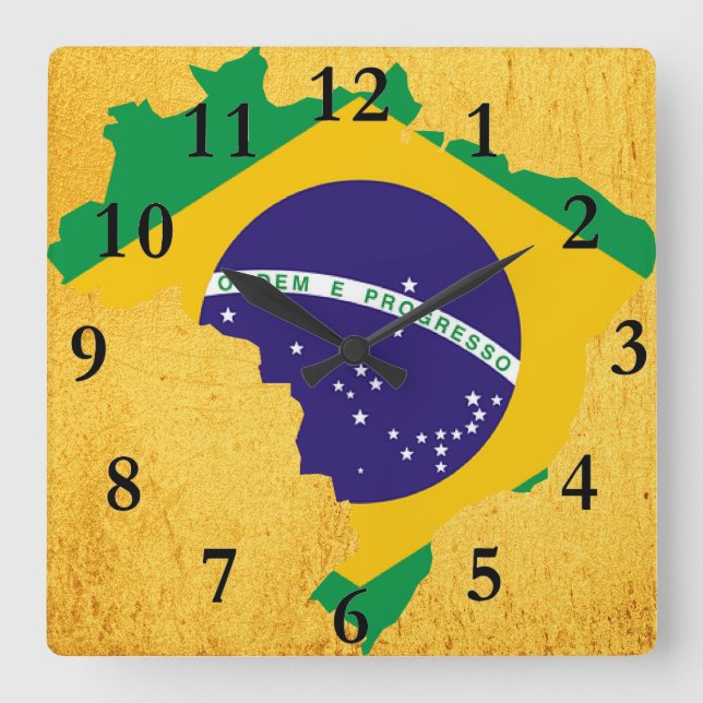 Horloge Carrée drapeau du pays brésilien (Recto)