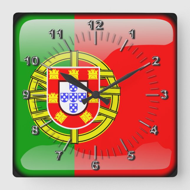 Horloge Carrée Drapeau du Portugal (Recto)