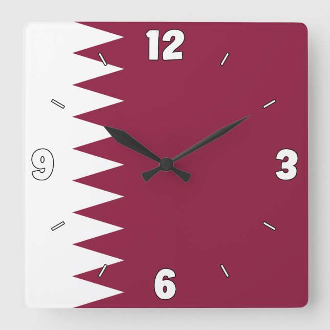 Horloge Carrée Drapeau du Qatar Maroon Blanc chiffres patriotique (Recto)