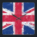 Horloge Carrée Drapeau du Royaume-Uni ou de l'Union Jack<br><div class="desc">Drapeau du Royaume-Uni ou de l'Union Jack</div>