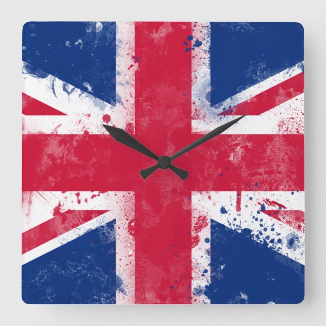 Horloge Carrée Drapeau du Royaume-Uni ou de l'Union Jack (Recto)