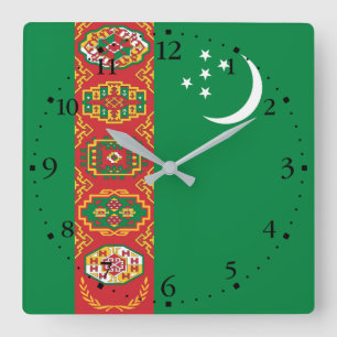 Horloge Carrée Drapeau du Turkménistan