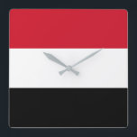 Horloge Carrée Drapeau du Yémen<br><div class="desc">The Yemen flag is a tribande horizontale. The used colors in the flag are red,  white,  black. The proportion of the Yemen flag is 2:3. La Flag of Yemen a adopté en 1990. La première utilisation de la création de current flag design en 1990.</div>