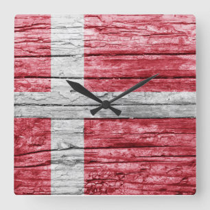 Horloge Carrée drapeau en bois danois