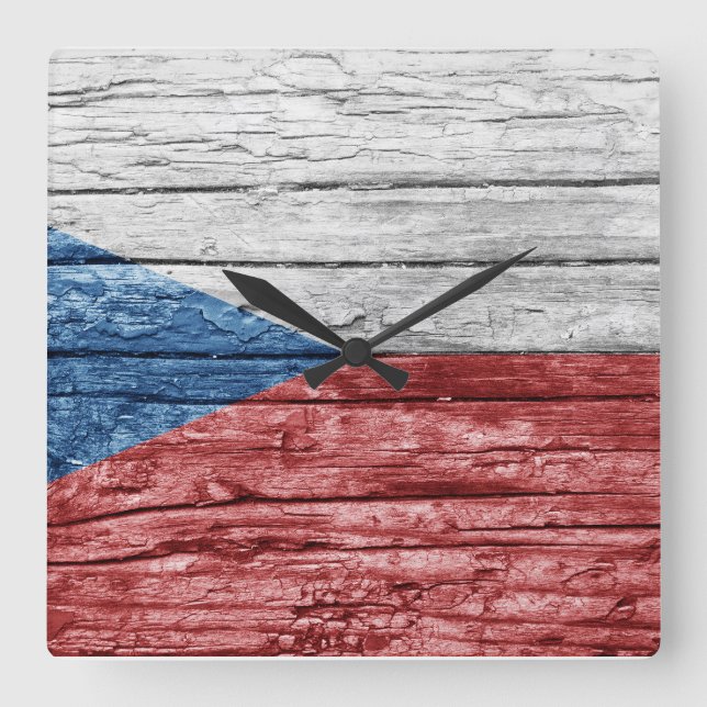 Horloge Carrée Drapeau en bois de Czechia (Recto)