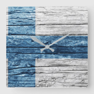 Horloge Carrée Drapeau en bois de Finlande