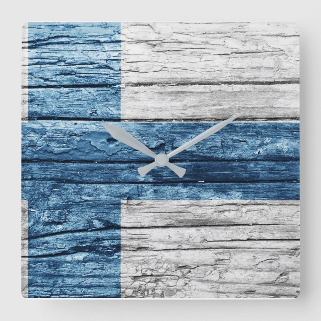 Horloge Carrée Drapeau en bois de Finlande (Recto)