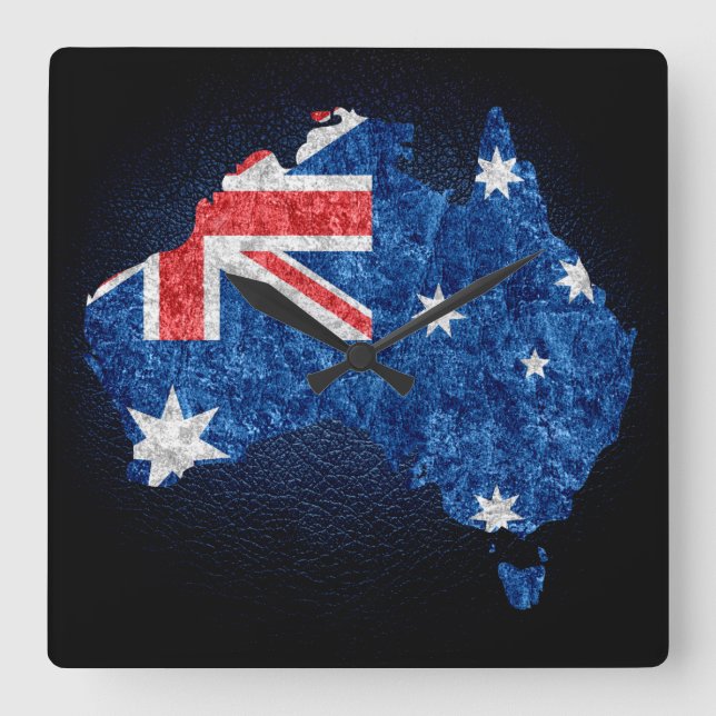 Horloge Carrée Drapeau et carte de l'Australie (Recto)
