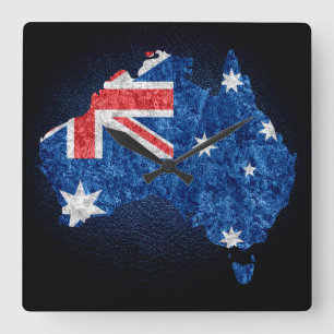 Horloge Carrée Drapeau et carte de l'Australie