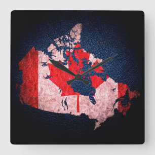 Horloge Carrée Drapeau et carte du Canada