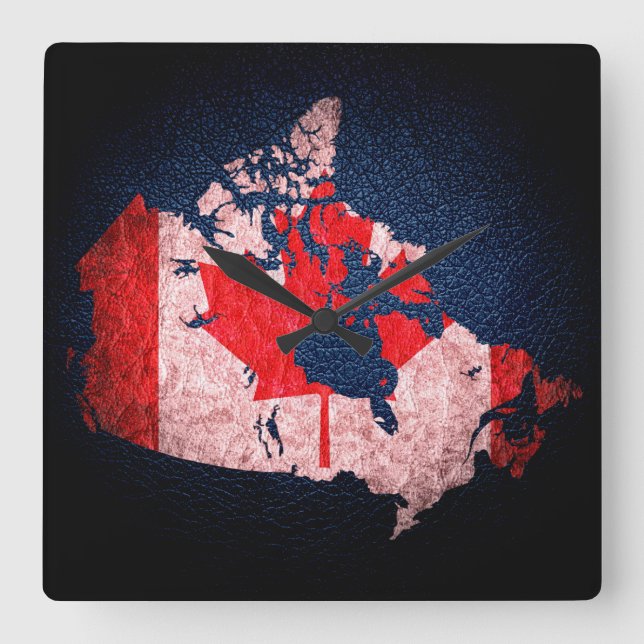 Horloge Carrée Drapeau et carte du Canada (Recto)