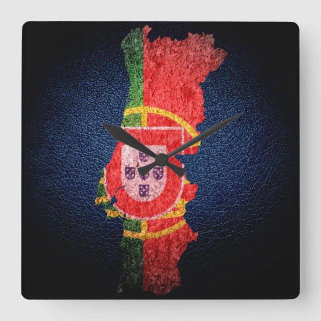 Horloge Carrée Drapeau et carte du Portugal (Recto)