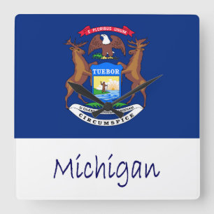 Horloge Carrée Drapeau Et Nom Du Michigan