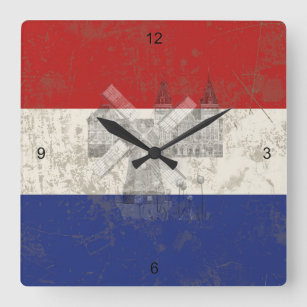 Horloge Carrée Drapeau et symboles du Pays-Bas ID151