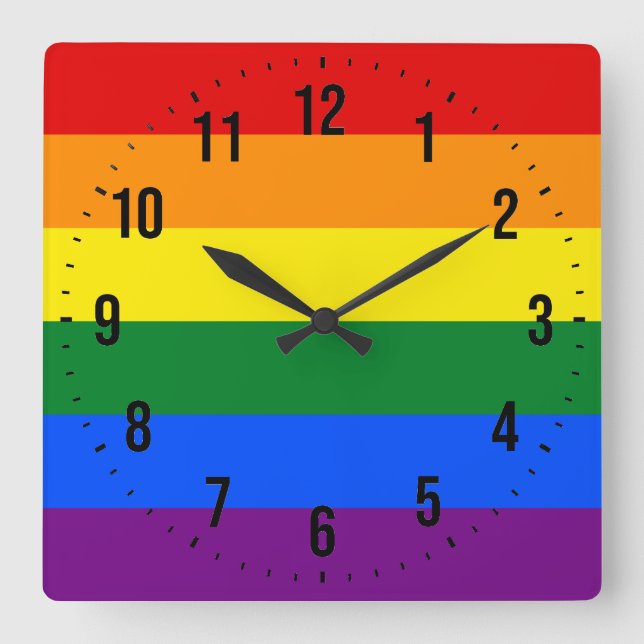 Horloge Carrée Drapeau Gay pride arc-en-ciel LGBT (Recto)