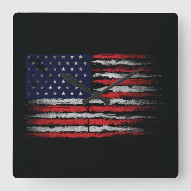 Horloge Carrée Drapeau Grunge U.S.A (Recto)