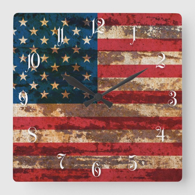 Horloge Carrée Drapeau Grunge USA (Recto)