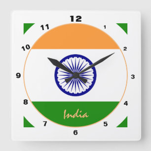 Horloge Carrée Drapeau indien moderne, Inde patriotique Maison /