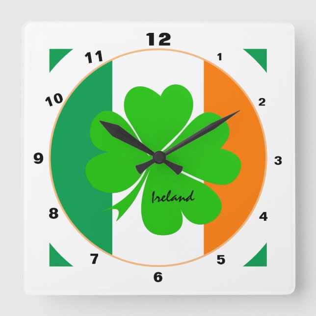 Horloge Carrée Drapeau irlandais moderne, Irlande tendance Accuei (Recto)