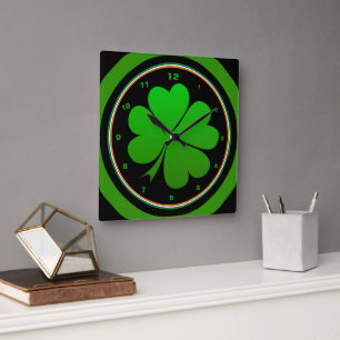 Horloge Carrée Drapeau irlandais, Shamrock, Irlande Accueil, St P