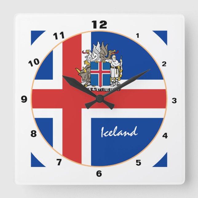 Horloge Carrée Drapeau islandais moderne, Islande tendance Accuei (Recto)