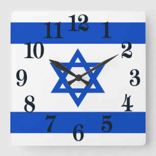 Horloge Carrée Drapeau Israël étoile bleue de David