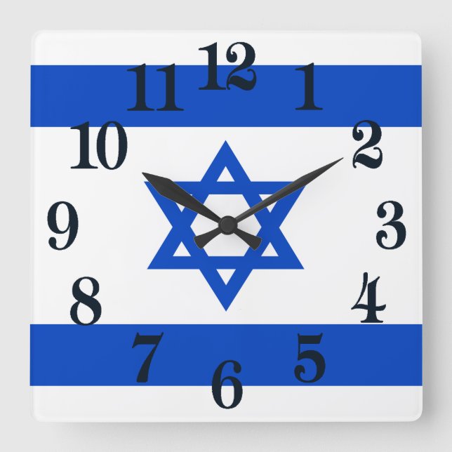 Horloge Carrée Drapeau Israël étoile bleue de David (Recto)