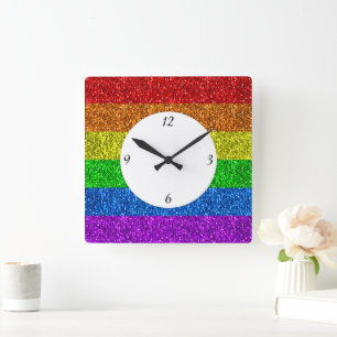 Horloge Carrée Drapeau LGBT éclatant avec des nombres