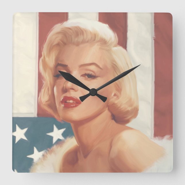 Horloge Carrée Drapeau Marilyn (Recto)