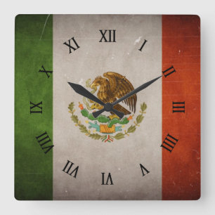Horloge Carrée Drapeau mexicain grunge frais du Mexique