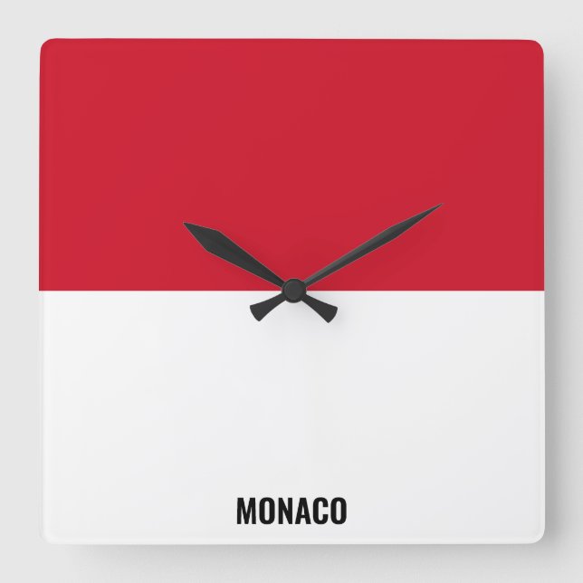 Horloge Carrée Drapeau Monaco Patriotique éblouissant (Recto)