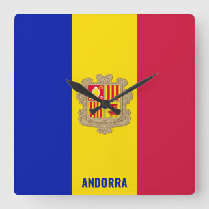 Horloge Carrée drapeau national d'Andorre Patriotique
