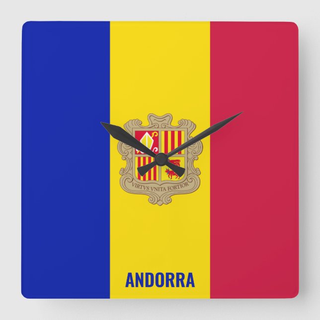 Horloge Carrée drapeau national d'Andorre Patriotique (Recto)
