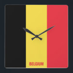 Horloge Carrée Drapeau national de Belgique Patriotique<br><div class="desc">National Flag National Patriotic Square Wall Clock with the country flag in the national colors printed all over the clock. Country name is subtly integrated in the design on the bottom. Texte is fully customizable using "Customize it!" feature. This charming is the stunning gift and the great show piece on...</div>