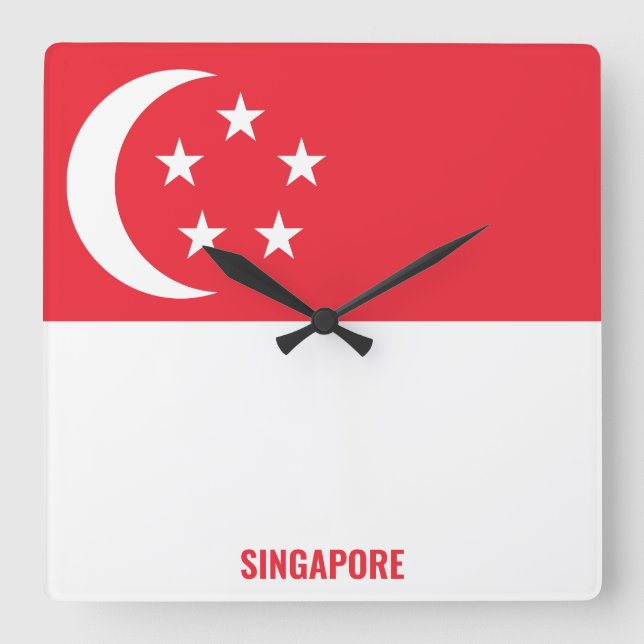 Horloge Carrée Drapeau national de Singapour Patriotique (Recto)