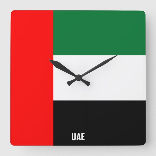 Horloge Carrée Drapeau national des Émirats arabes unis Patriotiq (Recto)
