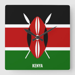 Horloge Carrée Drapeau national du Kenya patriotique