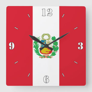 Horloge Carrée Drapeau National Péruvien Patriotique