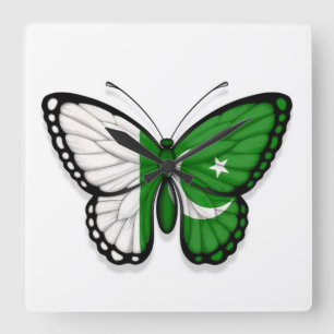 Horloge Carrée Drapeau pakistanais de papillon