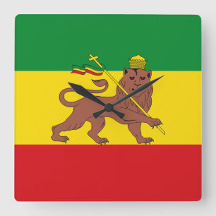 Horloge Carrée Drapeau Rasta Jamaïcain - hAILE sELASSIE I - Amour