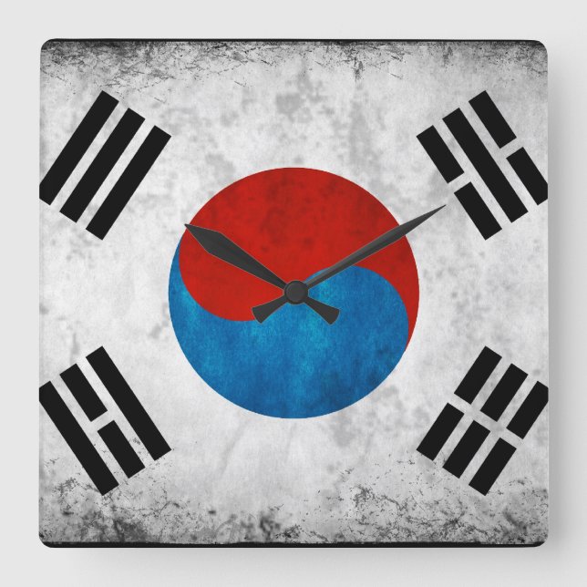 Horloge Carrée Drapeau sud-coréen Vintage (Recto)