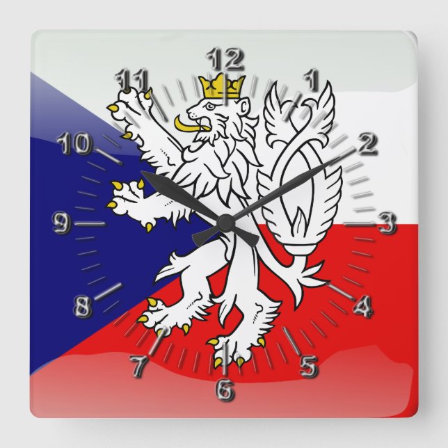 Horloge Carrée Drapeau tchèque brillant (Recto)