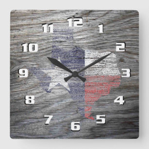 Horloge Carrée Drapeau texan patriotique rustique sur texture de 