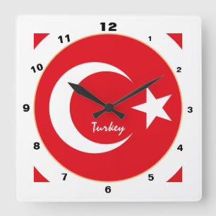 Horloge Carrée Drapeau turc moderne, Turquie patriotique Accueil