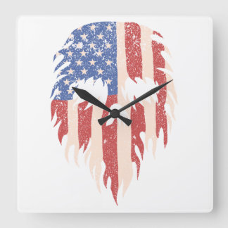 Horloge Carrée Drapeau USA Crâne Barbe | Design Patriotique Détre