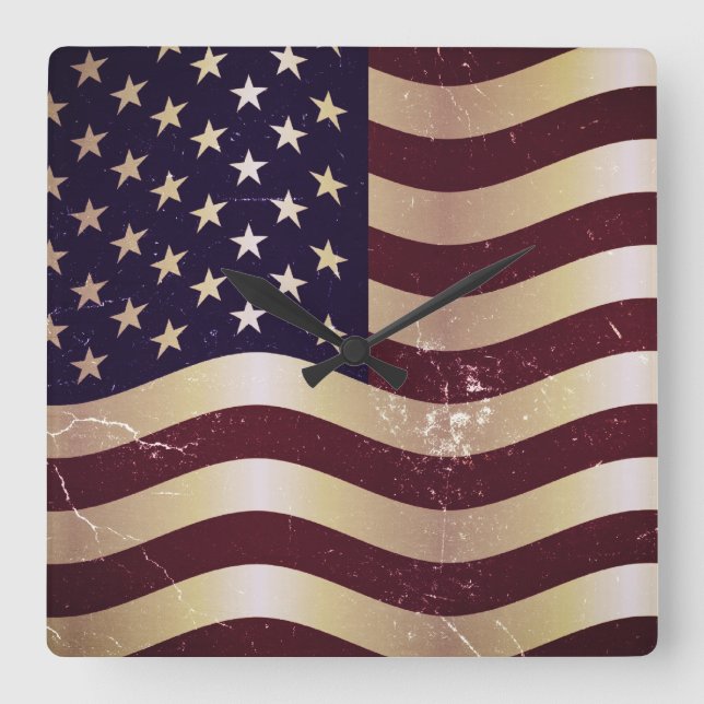 Horloge Carrée Drapeau vintage américain 2 (Recto)